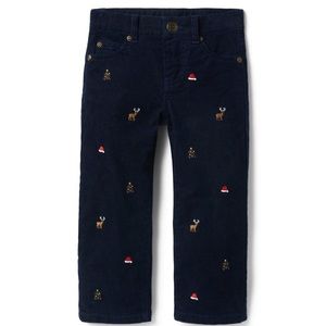 BOY'S JANIE AND JACK NAVY CORDUROY PANTS CHRISTMAS EMBROIDERED SIZE 3T